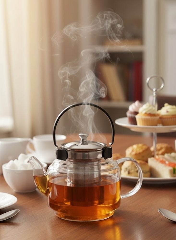 بريميم إبريق شاي زجاجي مع مصفاة ومقبض من الفولاذ المقاوم للصدأ مقاوم للحرارة - Image 2